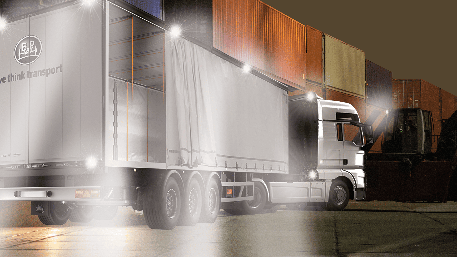 Illustration av BPW trailer med Ermax arbetsbelysning